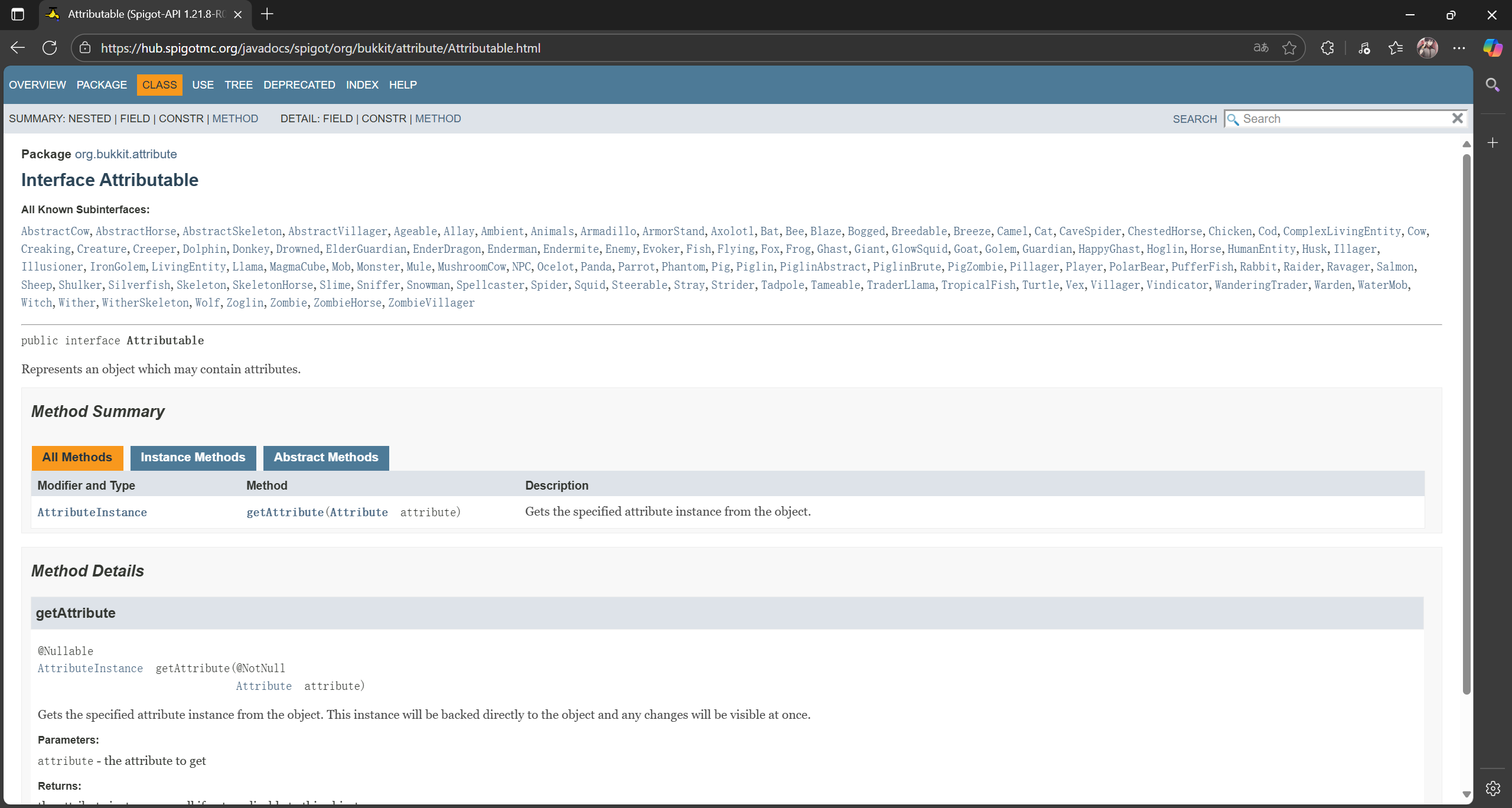 JavaDoc 类/接口界面